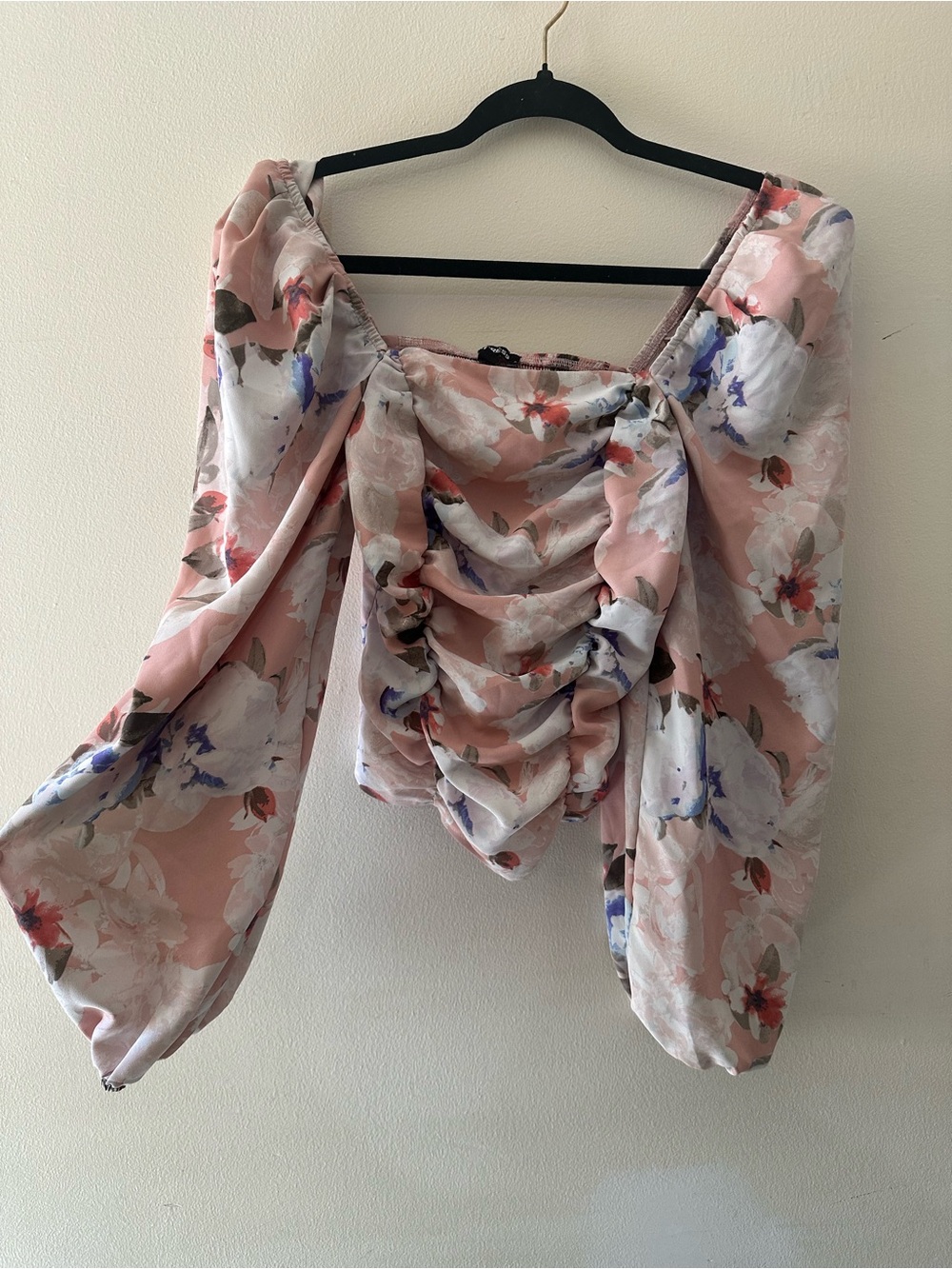 Express Pink Floral Ruched Off-Shoulder Blouse